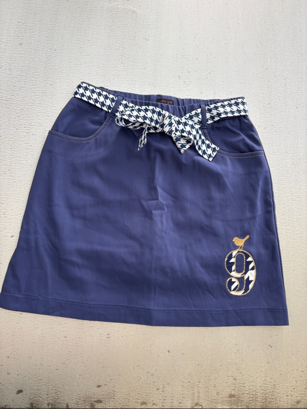 Navy Mini Skirt with Houndstooth Tie Belt